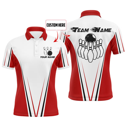 Red And White Men Bowling Shirt Personalized Custom Name Bowling Polo Shirt for Team Bowler Jersey BDT16