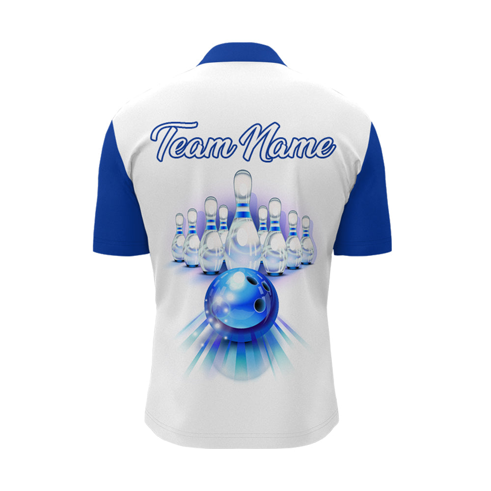 Custom Bowling Quarter Zip Shirt for Men Blue Bowling Jersey 1/4 Zip Bowling Team League Shirt  BDT88