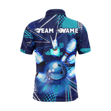 Load image into Gallery viewer, Bowling Polo Shirt for Men Custom Blue Bowling Jersey With Name 3D Bowling Team League Shirt BDT94