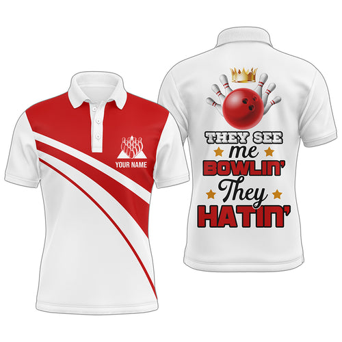 Red&White Bowling Polo Shirt Funny Personalized Bowling Shirt Men Custom Bowling Jersey for Team BDT12