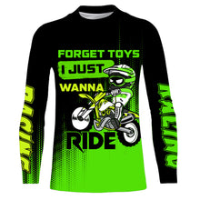 Load image into Gallery viewer, Youth Motocross Jersey UPF30+ Custom Green Dirt Bike Shirt For Boy Girl Forget Toys Just Wanna Ride PDT529