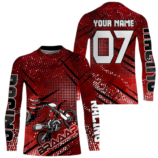 Custom Dirt Bike Jersey Red UPF30+ Braaap Motocross Shirt Men Women Kid MX SX Riding Motorcycle  PDT552