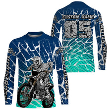 Load image into Gallery viewer, Blue Motocross jersey youth men women UV protective personalized biker racing off-road motorcycle PDT05