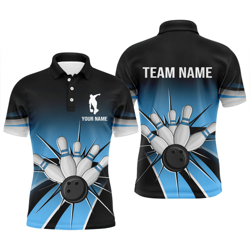 Black&Blue Bowling Polo Shirt Vintage Custom Bowling Jersey For Men Bowling Team League Shirt BDT118