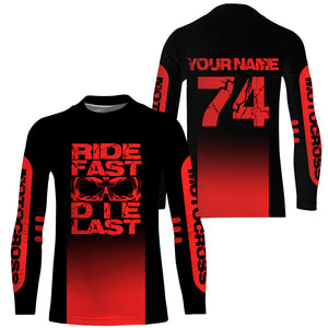 Red Motocross Jersey Men Kid UPF30+ Custom Dirt Bike Shirt Skull MX Off-Road Jersey Motorcycle PDT579