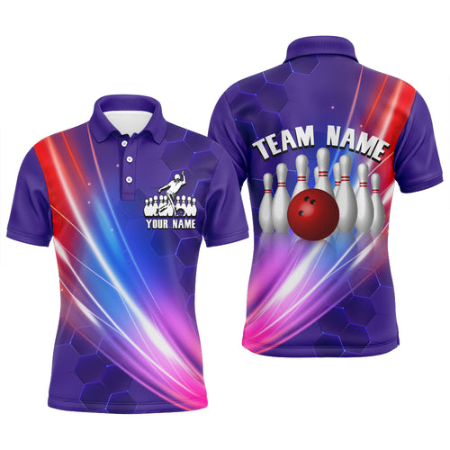 Custom Bowling Shirt For Men Bowling Polo Shirt For Team Personalized Purple Bowling Jersey BDT40