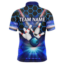 Load image into Gallery viewer, Blue Bowling Shirt For Men Custom Name Polo Bowling Jersey 3D Bowling Team Shirt For Men BDT43