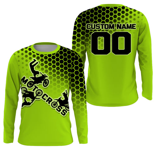 Green Motocross Jersey Personalized UPF30+ Dirt Bike Riding Shirt Men Women Kid MX Jersey Off-Road PDT541