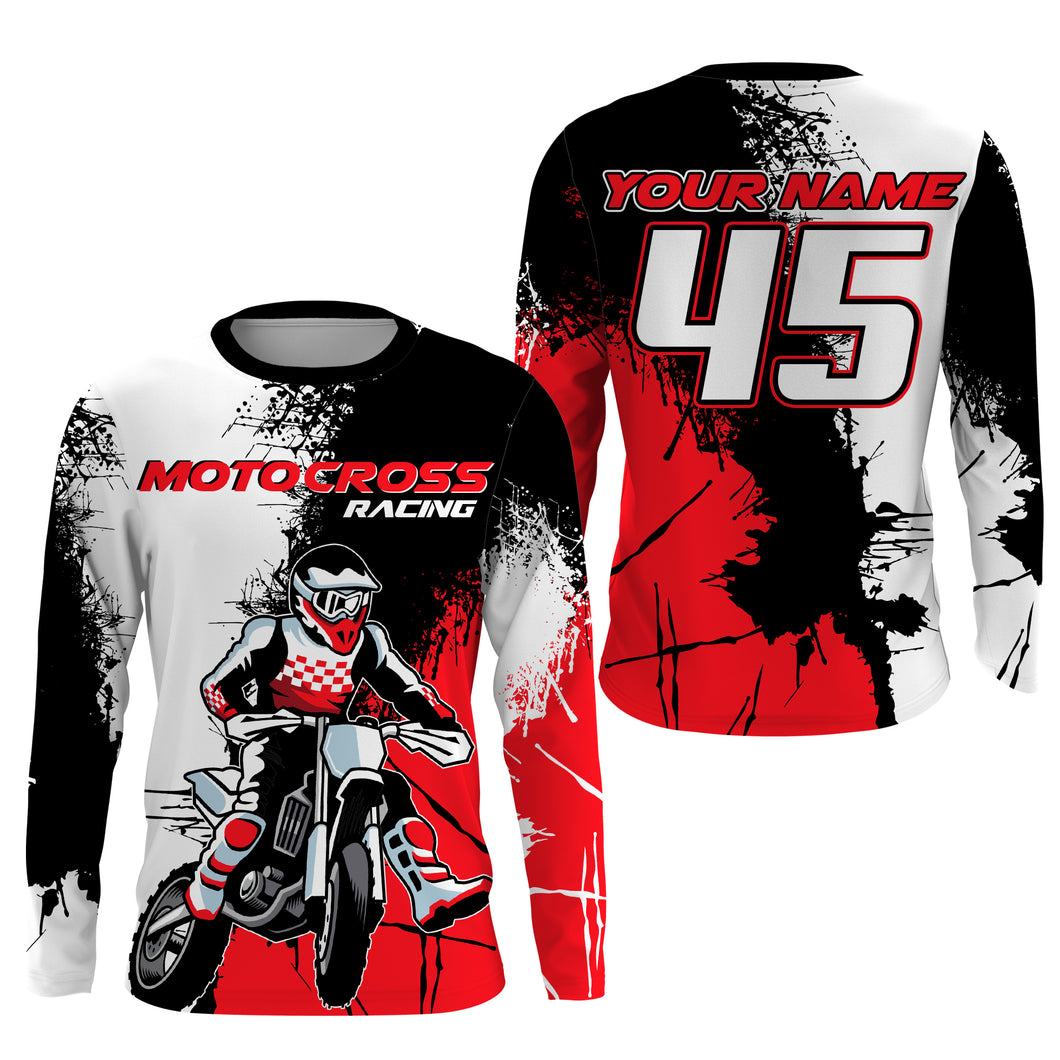 MX Jersey Kid Men Women UPF30+ Custom Dirt Bike Shirt Red Motocross Racing Off-Road Long Sleeve PDT530