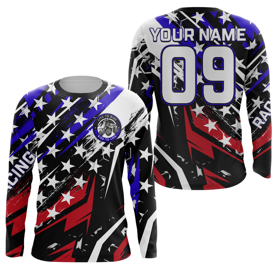 American Flag ATV Motocross Jersey Kid Men UPF30+ Quad Bike Shirt Patriotic ATV Off-Road Racing PDT571