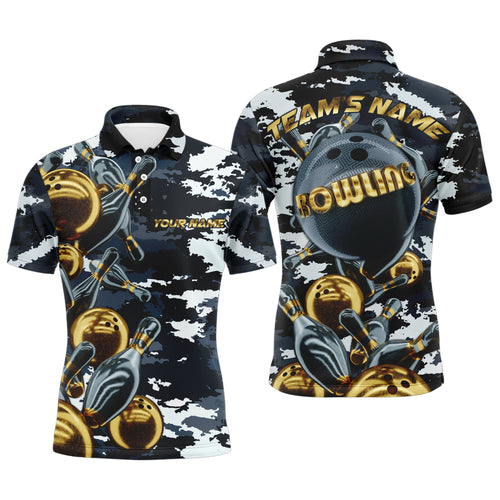 Custom Bowling Shirt for Men Camo Navy Bowling Team Jersey Men's Bowling Polo Shirt BDT41