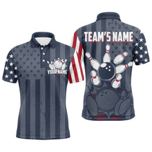 Load image into Gallery viewer, Custom Bowling Shirt For Men American Flag Bowling Polo Shirt for Team Patriotic Navy Bowling Jersey BDT19