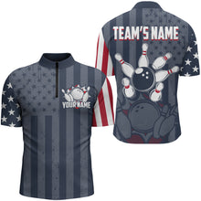 Load image into Gallery viewer, Custom Bowling Quarter Zip Shirt For Men USA Flag Bowling Jersey 1/4 Zip Bowling Team Shirt BDT49