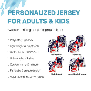 Patriotic Motocross jersey UPF30+ custom dirt bike racing shirt American flag offroad motorcycle NMS944