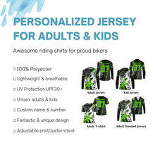 Load image into Gallery viewer, Kids boys girls custom Motocross off-road jersey green UPF30+ xtreme MX dirt bike shirt motorcycle PDT191