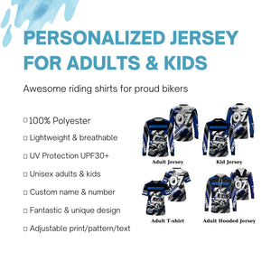 Blue custom Motocross jersey UV protective MX shirt for kid men women dirt bike racing racewear PDT65