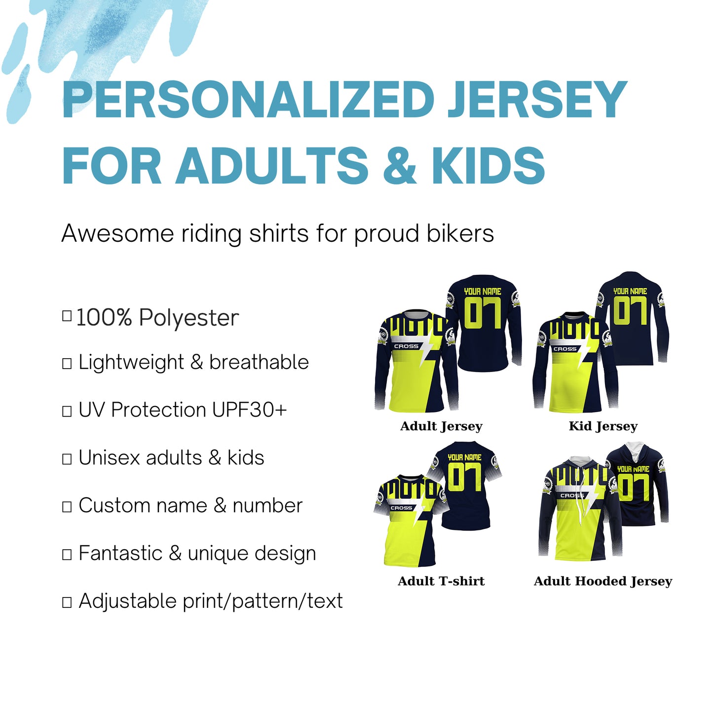 Custom motocross jersey green UPF30+ men women kid dirt bike racing off-road motorcycle long sleeve NMS998