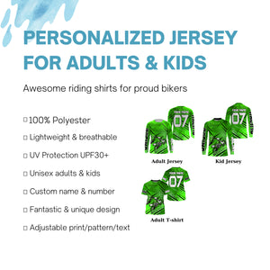 Dirt bike racing jersey custom green Motocross youth men women UPF30+ off-road extreme MX shirt PDT335