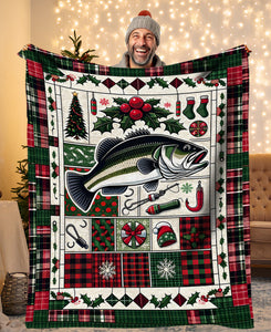 Christmas Largemouth Bass Fishing Fleece Blanket, Christmas Bass Fishing Gifts For Fisherman IPHW5669