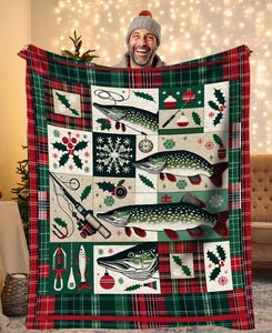 Christmas Pike Fishing Fleece Blanket, Pike Xmas Fishing Gifts For Fishing Lovers IPHW5675