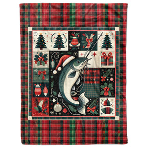 Christmas Catfish Fishing Fleece Blanket Fishing Gifts For Fishin Lovers IPHW5677