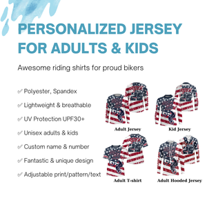 American adult kid BMX jersey Custom patriotic UPF30+ freestyle racewear USA cycling shirt| SLC29