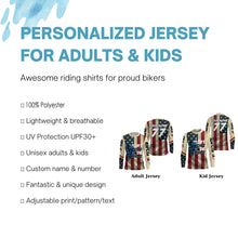 Load image into Gallery viewer, Kid&amp;Adult Custom Motocross Jersey UPF30+ American Flag Dirt Bike MX Racing Dirt More Ride More NMS1153