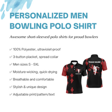 Load image into Gallery viewer, Men Polo Bowling Shirt Personalized Name, Red&amp;Black Bowler Team Jersey for Bowling Lovers NBP22