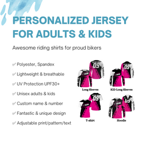 Extreme Motocross Jersey Personalized UPF30+ Racing Shirt Dirt Bike Off-road Biker Motorcycle - Pink NMS631