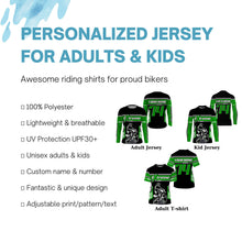 Load image into Gallery viewer, Motocross jersey personalized UPF30+ extreme dirt bike youth men women green MX racing shirt PDT249