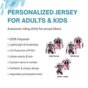 Custom jersey for Motocross youth pink dirt bike off-road UPF30+ MX biker girl motorcycle shirt PDT233