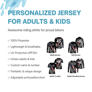 Personalized Racing Jersey UPF30+ Patriotic Work Less Ride More Dirt Bike Motocross Racewear NMS596