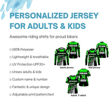 Load image into Gallery viewer, Personalized green Motocross jersey UPF30+ youth&amp;adult dirt bike riding off-road extreme MX shirt PDT256