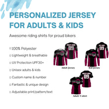 Load image into Gallery viewer, Personalized pink MX racing jersey kid women men Motocross UPF30+ biker off-road motorcycle shirt PDT318