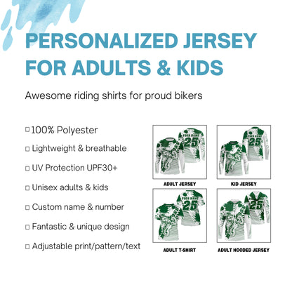 Kids men women jersey for dirt bike custom UPF30+ green off-road Motocross racing shirt racewear PDT106