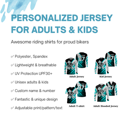 Turquoise custom dirt bike jersey UPF30+ kid&adult riders motocross racing off-road motorcycle| NMS881