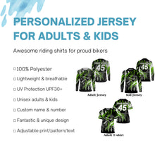 Load image into Gallery viewer, Personalized green Motocross jersey UV protective kid men women dirt bike off-road motorcycle shirt PDT383