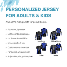 Load image into Gallery viewer, Personalized Racing Jersey UPF30+, Cool Bone Motorcycle Motocross Off-Road Riders Racewear - Blue| NMS625