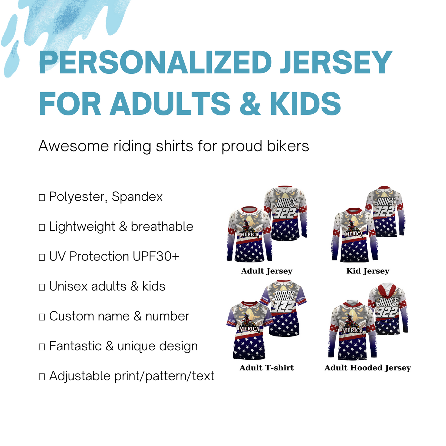 American Eagle Motocross Jersey UPF30+ Personalized Patriotic MX Off-Road Adult&Kid Dirt Bike Jersey| NMS744