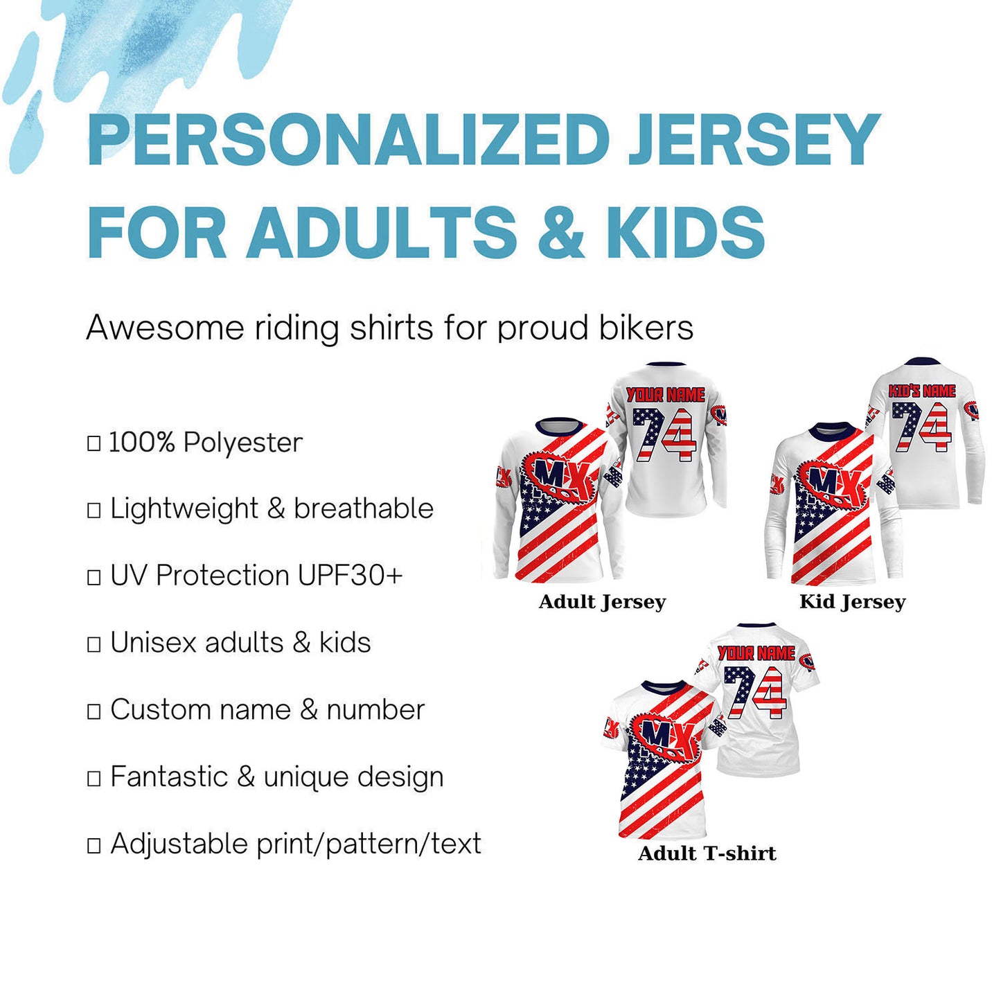 American flag custom number&name MX jersey Motocross youth men UPF30+ offroad Patriotic biker shirt PDT169