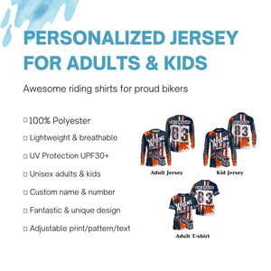 Personalized USA Motocross jersey adult&kid UV protective MX motorcycle Patriotic dirt bike shirt PDT354