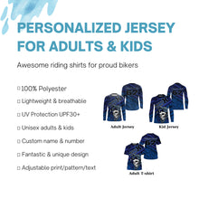Load image into Gallery viewer, Motocross jersey youth adult blue MotoX personalized skull dirt bike off-road UV riding motorcycle PDT162