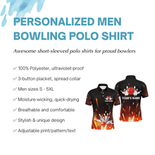 Load image into Gallery viewer, Personalized Men Polo Bowling Shirt Flame Bowling Ball and Pins Short Sleeve Polo for Men Bowlers NBP06