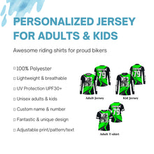 Load image into Gallery viewer, MX racing jersey green custom number Motocross kid adult UPF30+ off-road dirt bike shirt extreme PDT283