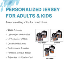 Load image into Gallery viewer, Black Motocross jersey custom name number kids men women UPF30+ dirt bike skull MX shirt offroad  PDT148
