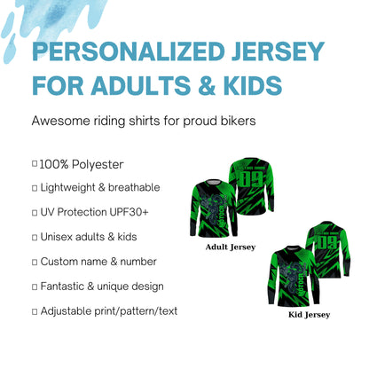 Green UV Custom Motocross Jersey Kid Adult Off-road Dirt Bike Long Sleeves MX Racing Jersey NMS1223