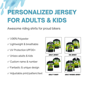 Custom dirt bike jersey youth kid adult UPF30+ MX racing green Motocross off-road shirt motorcycle PDT112