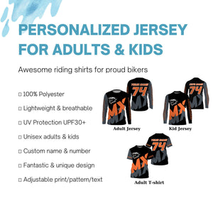 Personalized black MX racing jersey for youth men women Motocross off-road UV biker riding shirt PDT152