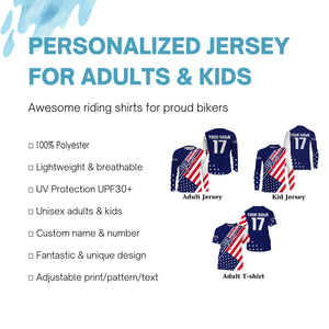 Motocross custom number name dirt bike jersey UV American flag youth men off-road Patriotic shirt PDT170