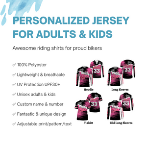 Ride Like A Girl Motocross Jersey Personalized UPF30+ Pink Dirt Bike Riding Shirt Women Girls NMS528